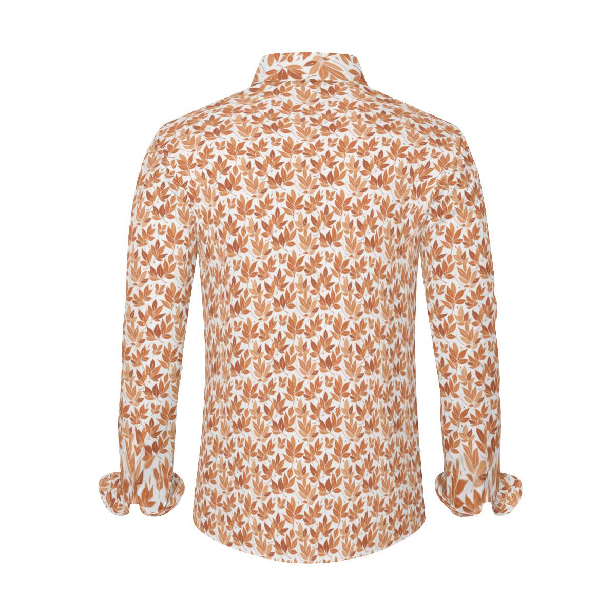 Autumn Leaves Men's Classic Long-Sleeved Button up Polyester Dress Shirt - DeRose Seasonal