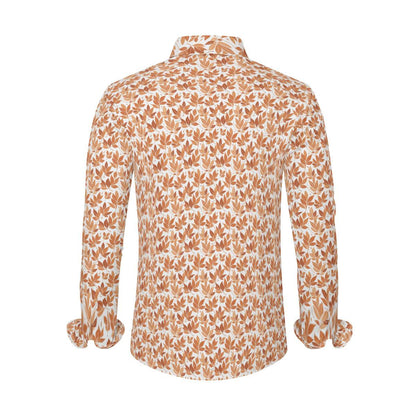 Autumn Leaves Men's Classic Long-Sleeved Button up Polyester Dress Shirt - DeRose Seasonal