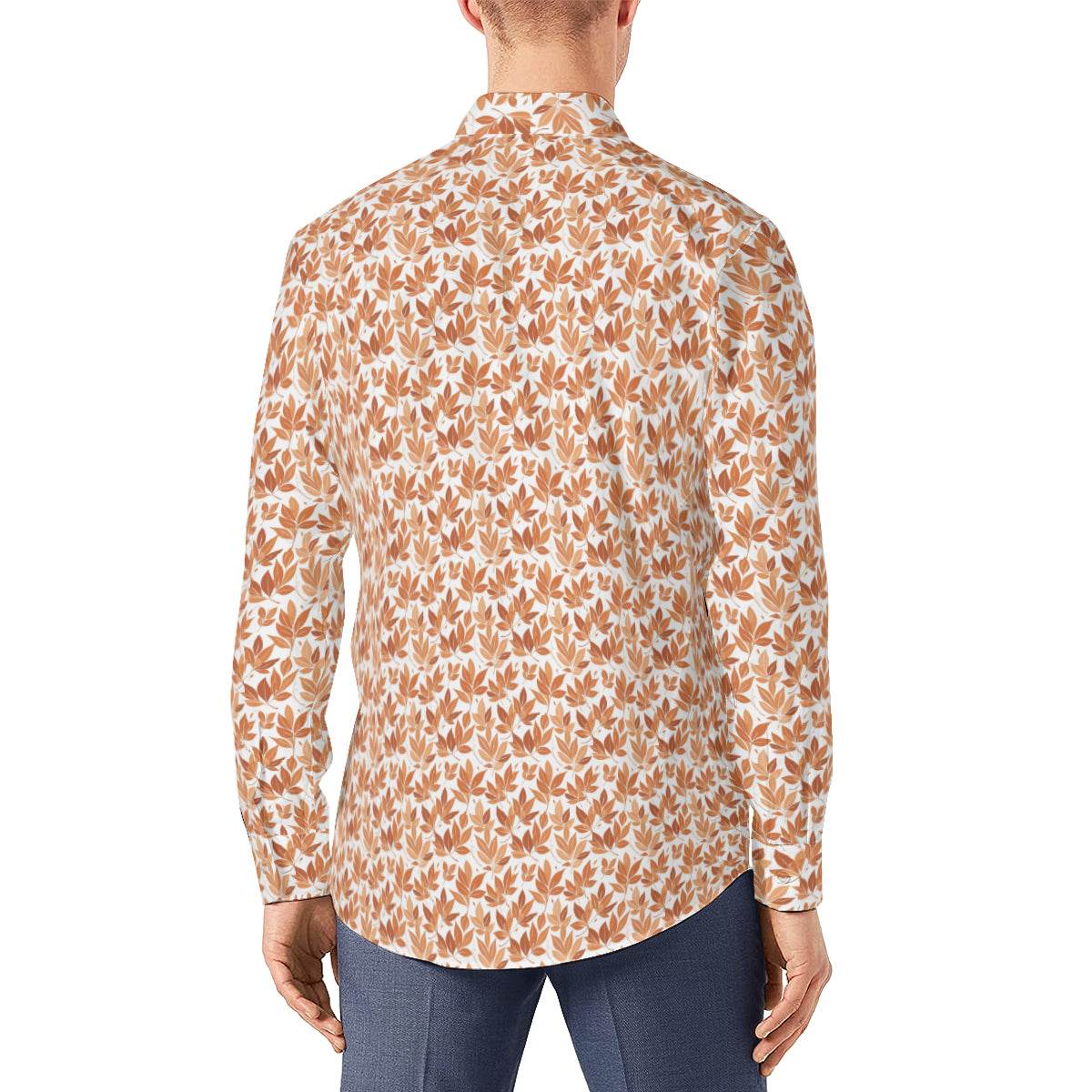 Autumn Leaves Men's Classic Long-Sleeved Button up Polyester Dress Shirt - DeRose Seasonal