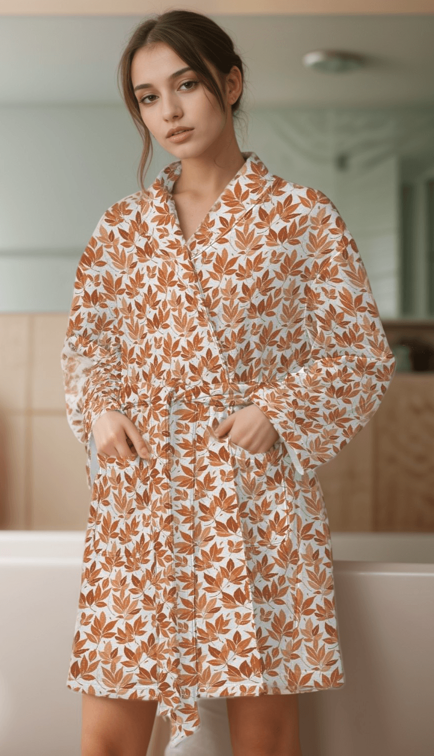 Autumn Leaves Women's Loose-fitting Bathrobe - DeRose Seasonal