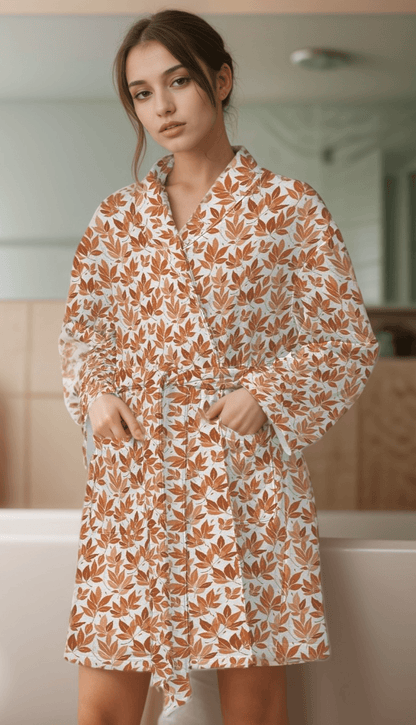 Autumn Leaves Women's Loose-fitting Bathrobe - DeRose Seasonal