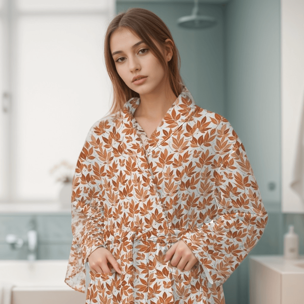Autumn Leaves Women's Loose-fitting Bathrobe - DeRose Seasonal