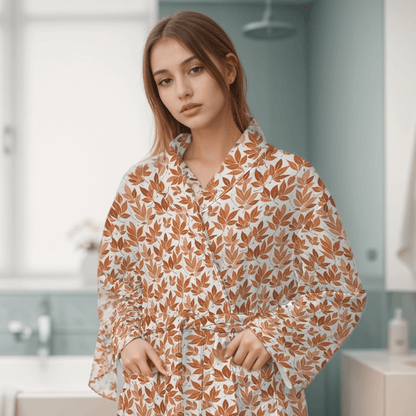 Autumn Leaves Women's Loose-fitting Bathrobe - DeRose Seasonal
