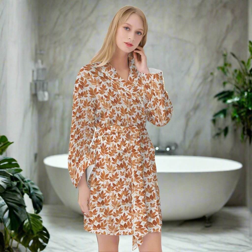 Autumn Leaves Women's Loose-fitting Bathrobe - DeRose Seasonal