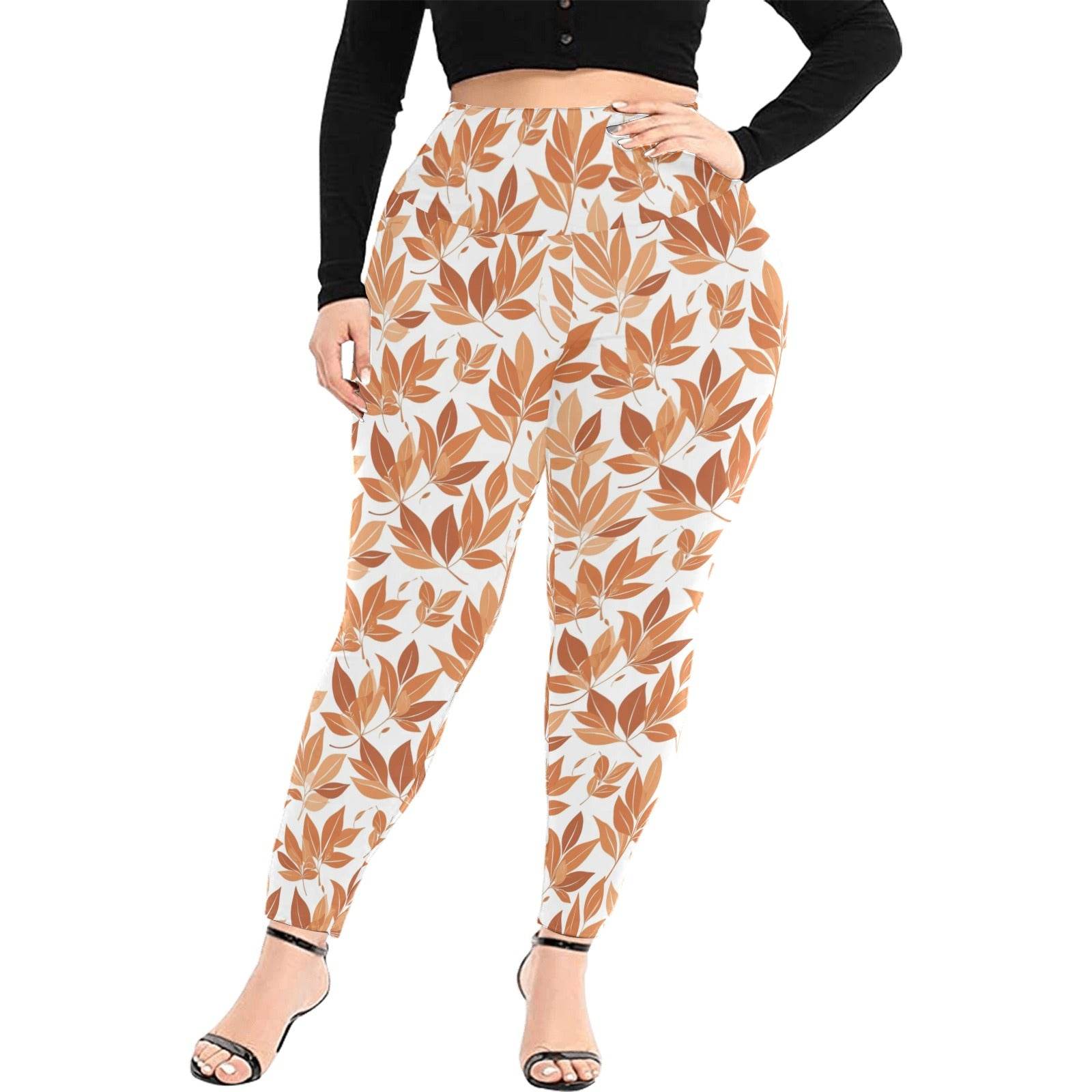Autumn Leaves Women's Plus Size High Waited Leggings Women's High Waist Leggings(Plus Size)(ModelL45) - DeRose Seasonal