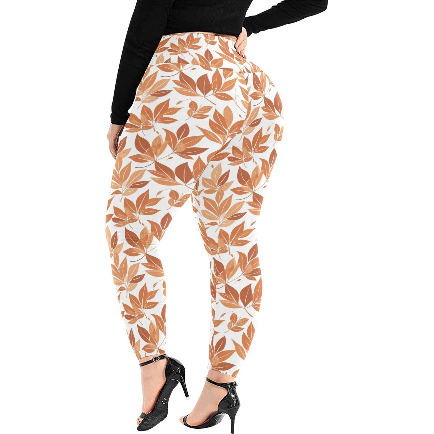 Autumn Leaves Women's Plus Size High Waited Leggings Women's High Waist Leggings(Plus Size)(ModelL45) - DeRose Seasonal