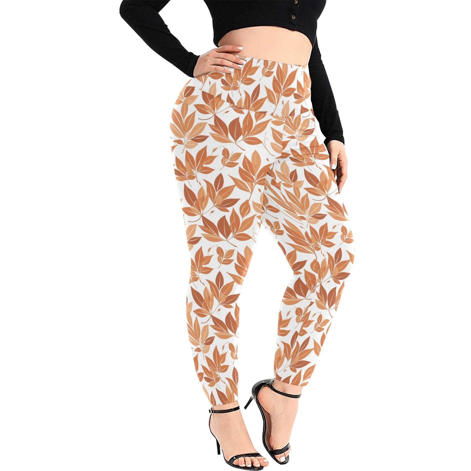 Autumn Leaves Women's Plus Size High Waited Leggings Women's High Waist Leggings(Plus Size)(ModelL45) - DeRose Seasonal