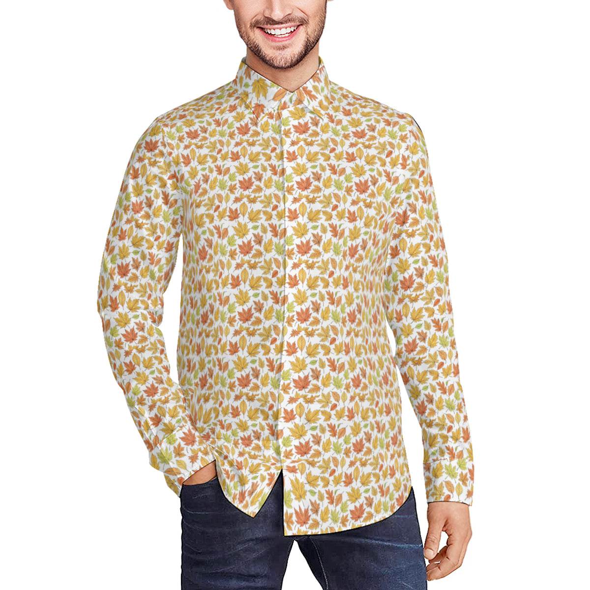 Autumn Men's Classic Long-Sleeved Button up Polyester Dress Shirt - DeRose Seasonal