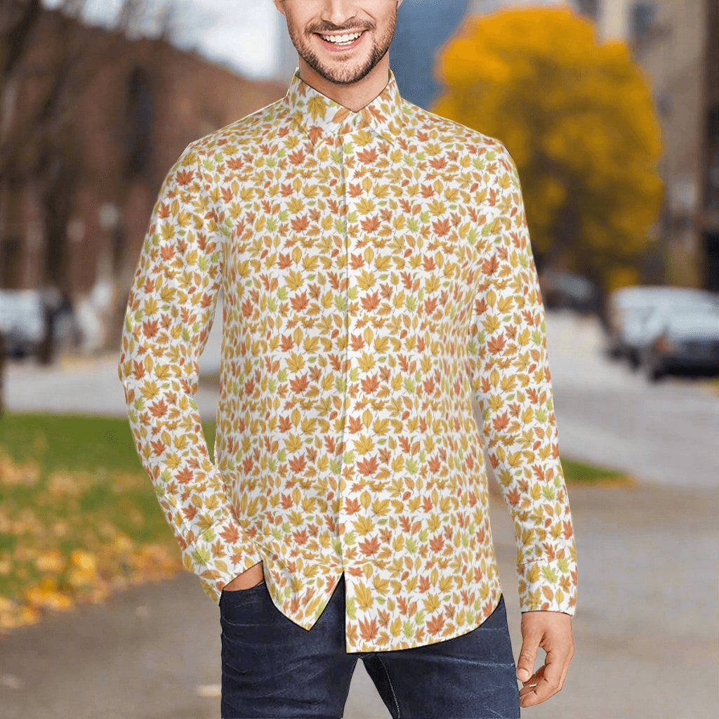 Autumn Men's Classic Long-Sleeved Button up Polyester Dress Shirt - DeRose Seasonal
