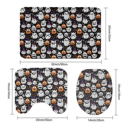 Cute Monster Witches Bathroom Four-Piece Set(Shower Curtain + Toilet Cover Mat + Toilet Foot Mat + Floor Mat)| Polyester - DeRose Seasonal