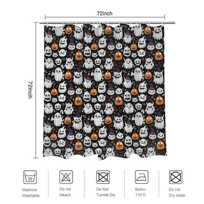 Cute Monster Witches Bathroom Four-Piece Set(Shower Curtain + Toilet Cover Mat + Toilet Foot Mat + Floor Mat)| Polyester - DeRose Seasonal