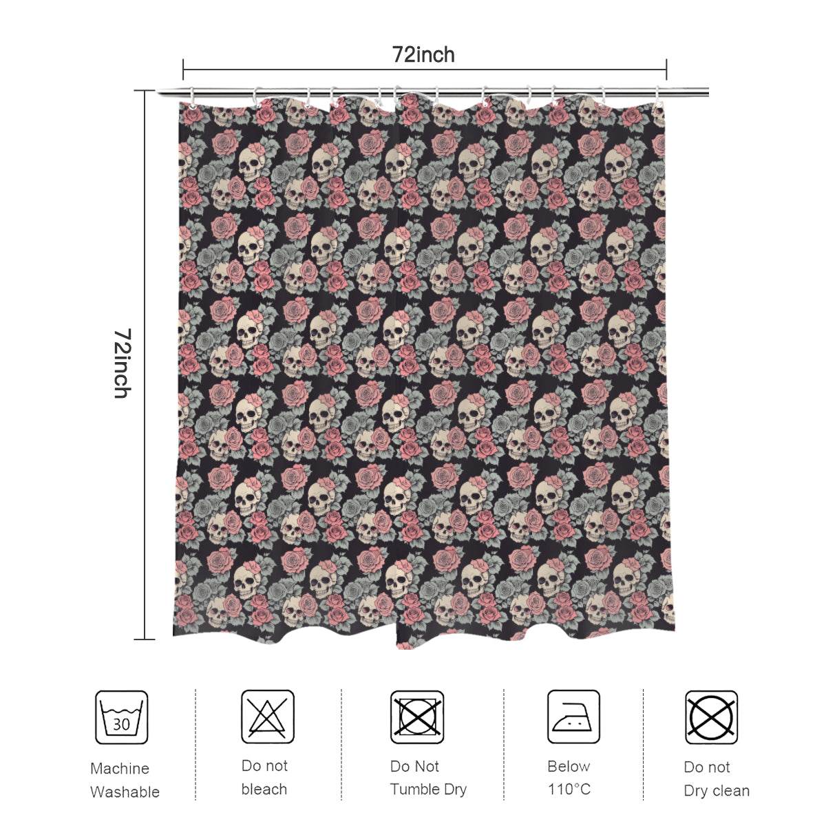 Skull and Pink Rose Bathroom Four-Piece Set(Shower Curtain + Toilet Cover Mat + Toilet Foot Mat + Floor Mat)| Polyester - DeRose Seasonal