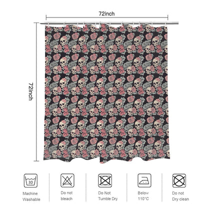 Skull and Pink Rose Bathroom Four-Piece Set(Shower Curtain + Toilet Cover Mat + Toilet Foot Mat + Floor Mat)| Polyester - DeRose Seasonal