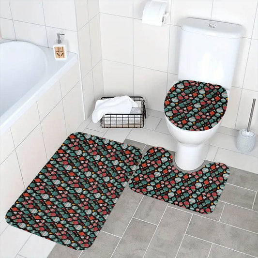Big Ornament Bathroom Four-Piece Set(Shower Curtain + Toilet Cover Mat + Toilet Foot Mat + Floor Mat)| Polyester - DeRose Seasonal