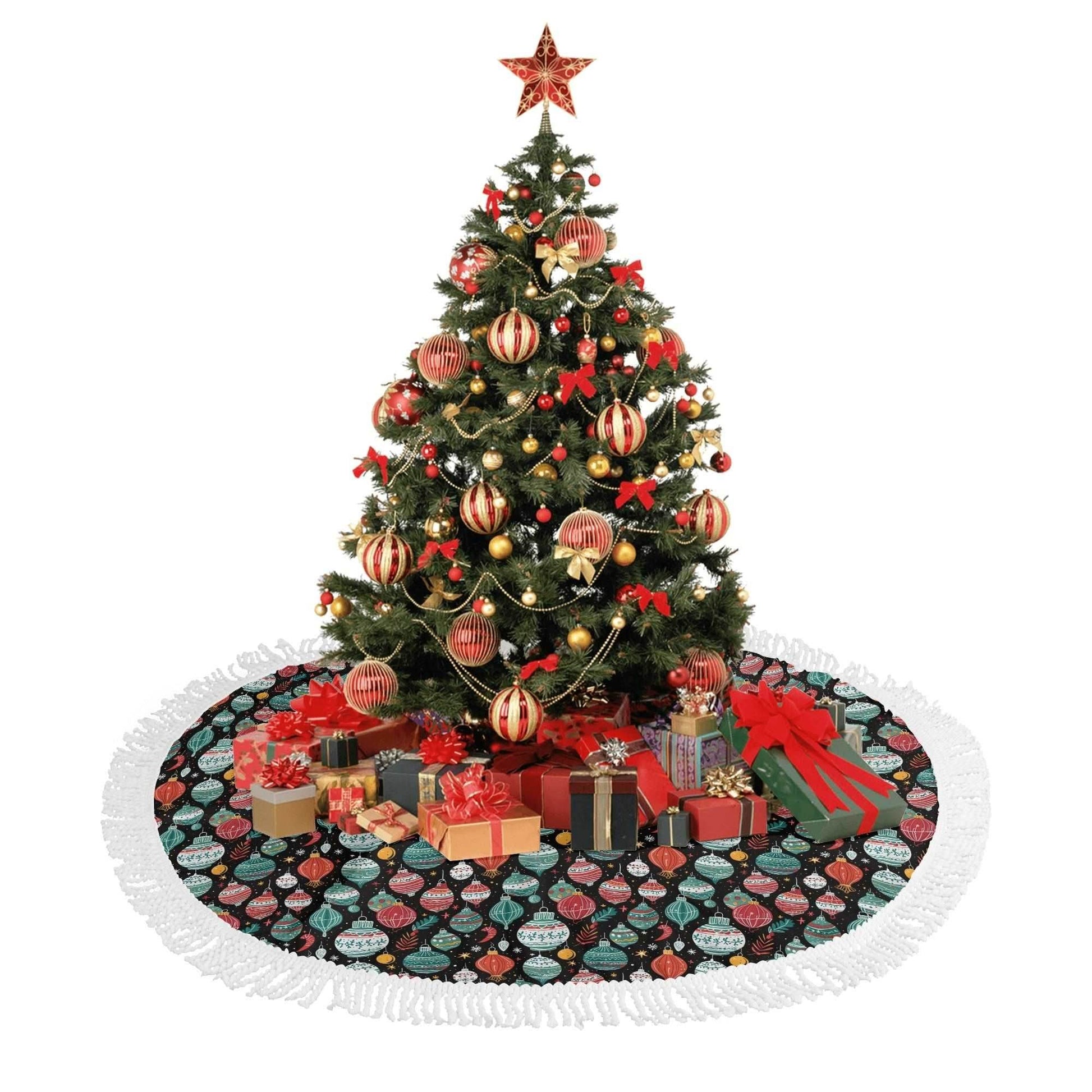 Big Ornament Fringed Christmas Tree Skirts - DeRose Seasonal