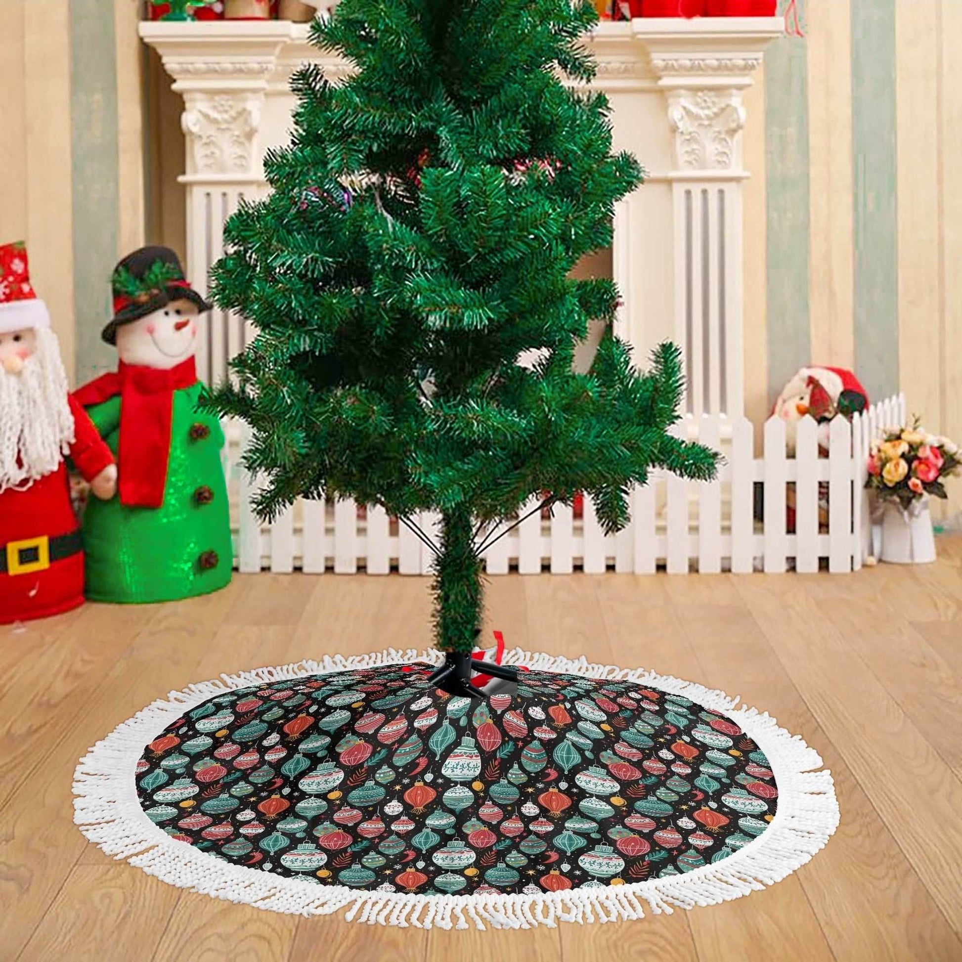 Big Ornament Fringed Christmas Tree Skirts - DeRose Seasonal