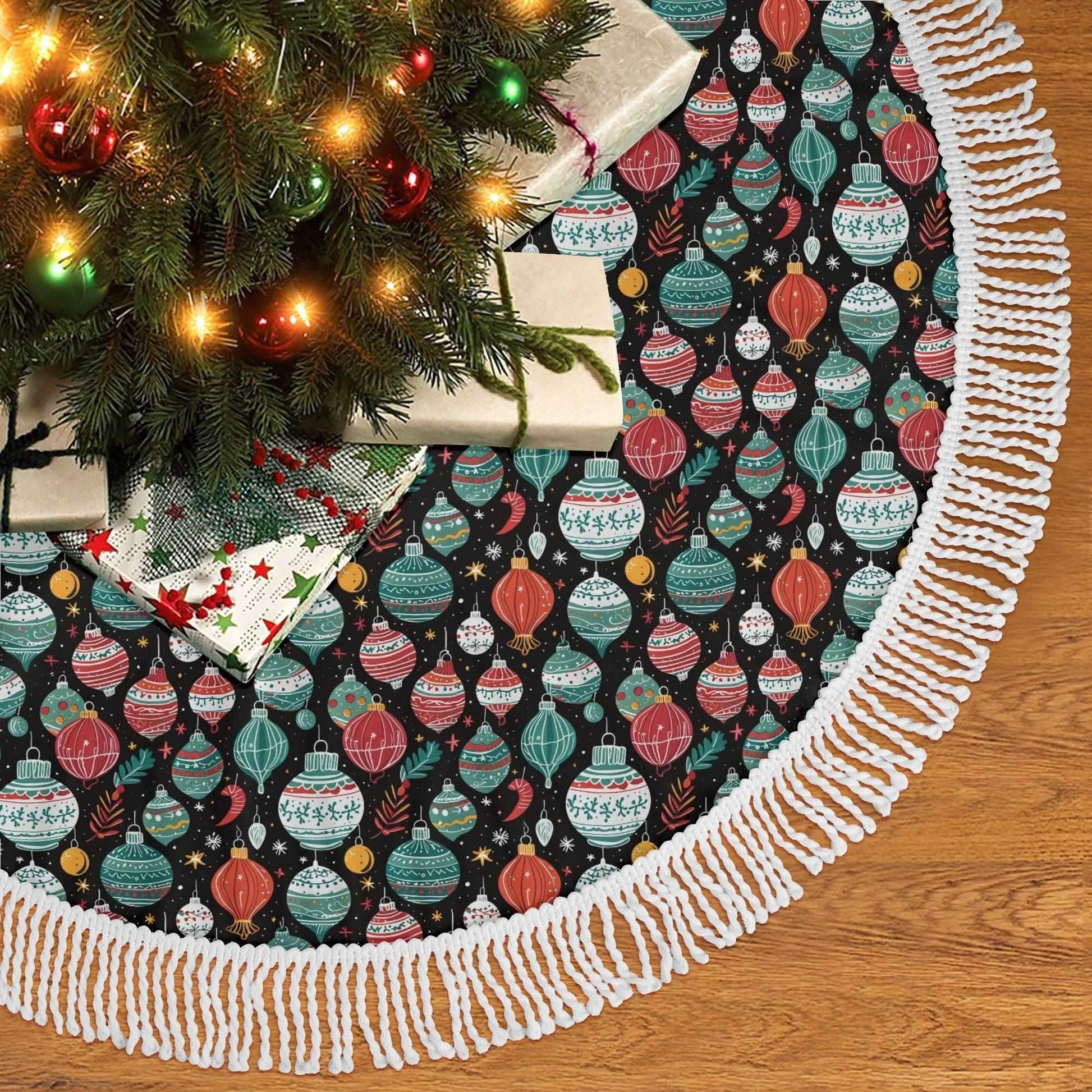 Big Ornament Fringed Christmas Tree Skirts - DeRose Seasonal