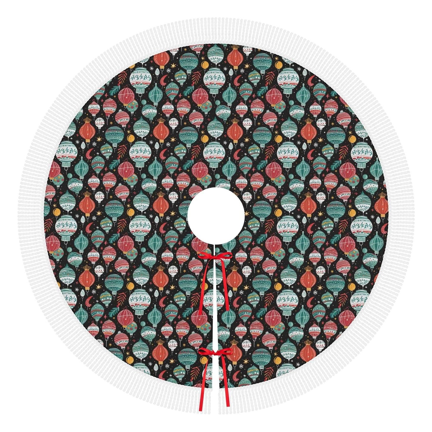Big Ornament Fringed Christmas Tree Skirts - DeRose Seasonal
