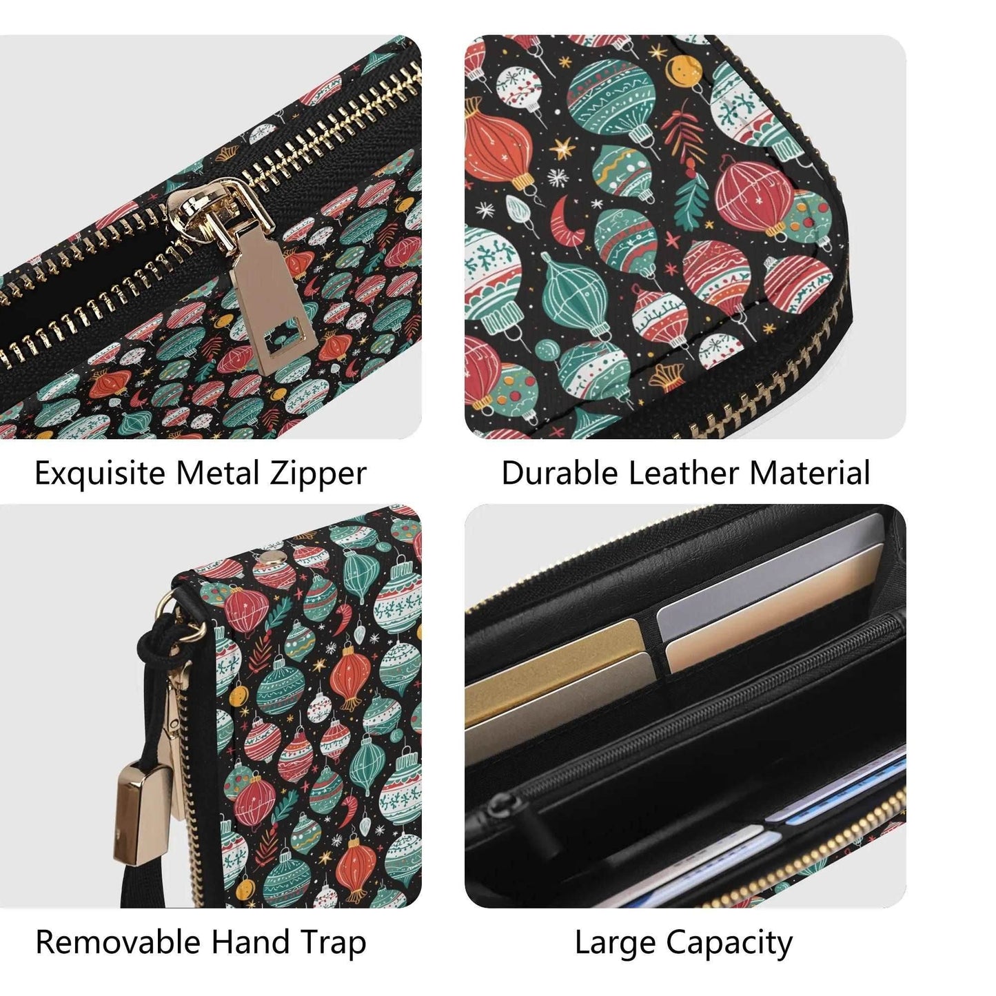 Big Ornament Women's Leather Zipper Wristlet Wallet - DeRose Seasonal