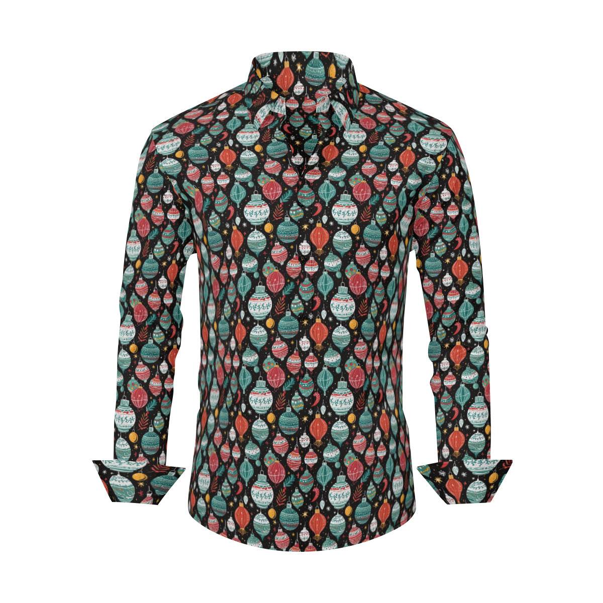 Big Ornament Men's Classic Long-Sleeved Button up Polyester Dress Shirt - DeRose Seasonal