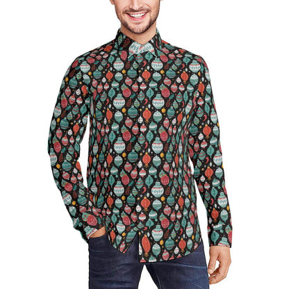Big Ornament Men's Classic Long-Sleeved Button up Polyester Dress Shirt - DeRose Seasonal