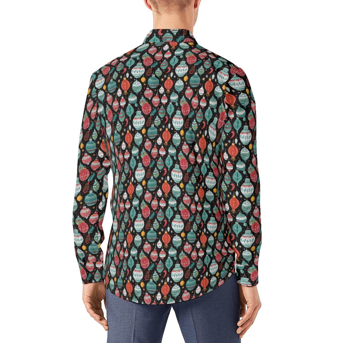Big Ornament Men's Classic Long-Sleeved Button up Polyester Dress Shirt - DeRose Seasonal