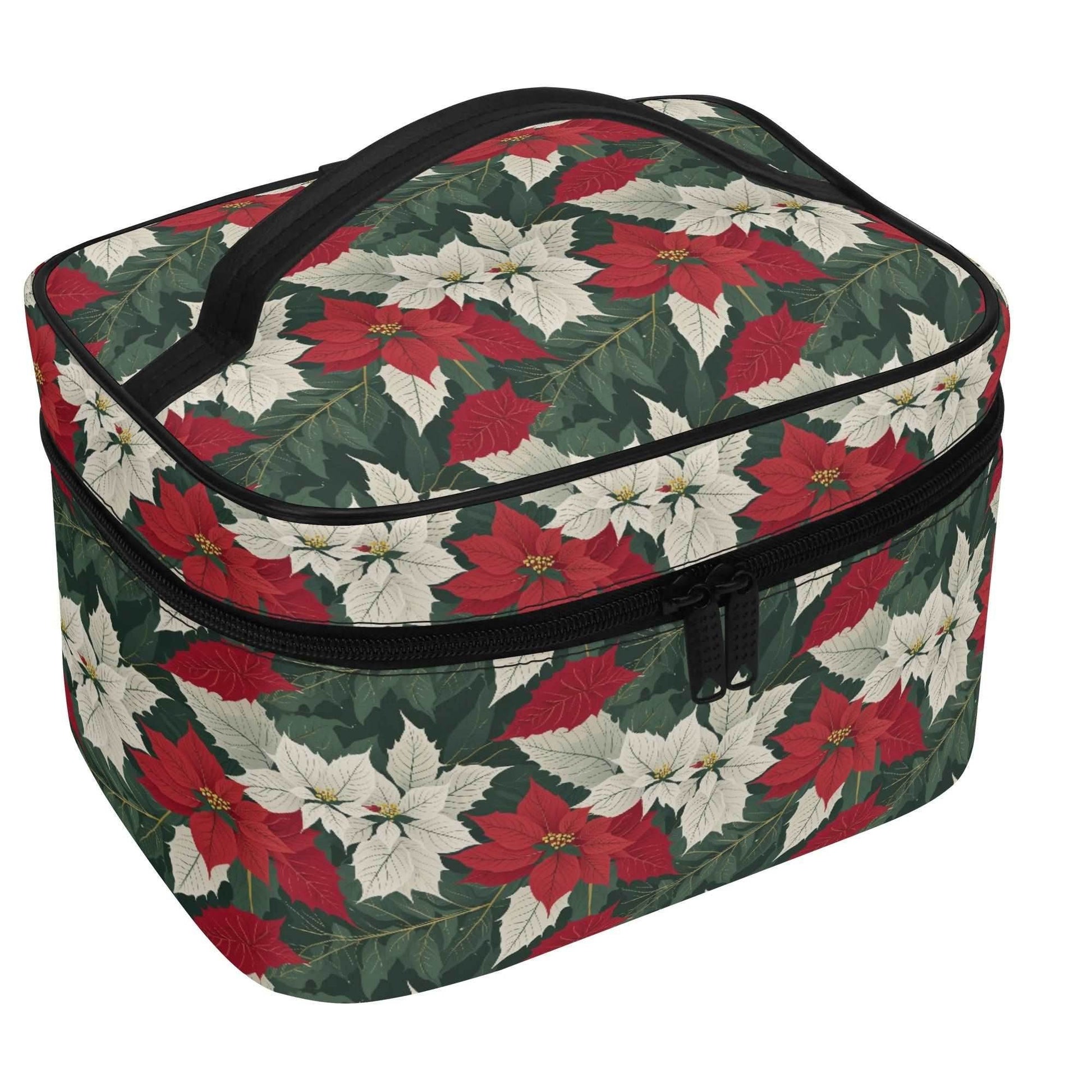 Big Poinsettia Leather Cosmetic Bag - DeRose Seasonal