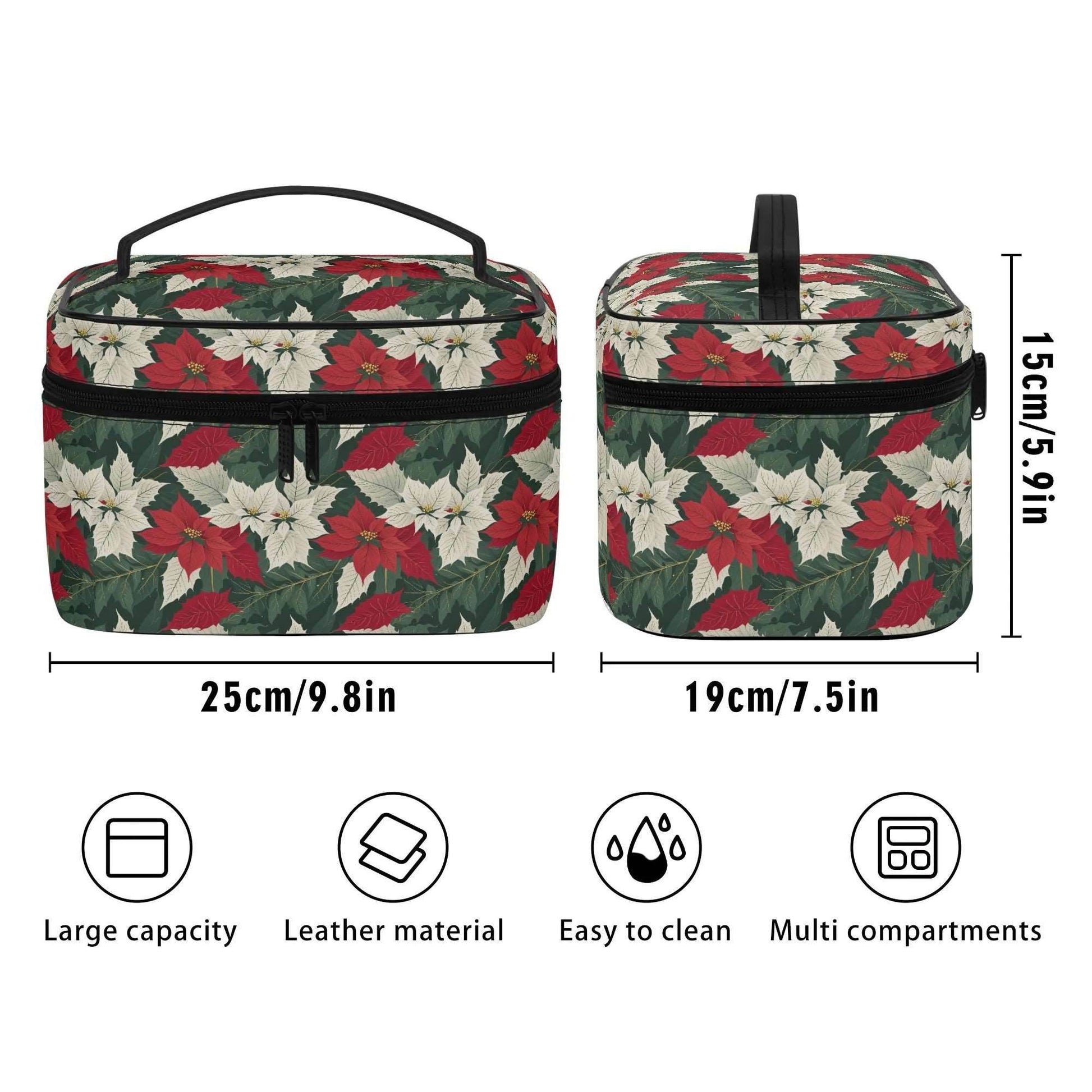 Big Poinsettia Leather Cosmetic Bag - DeRose Seasonal