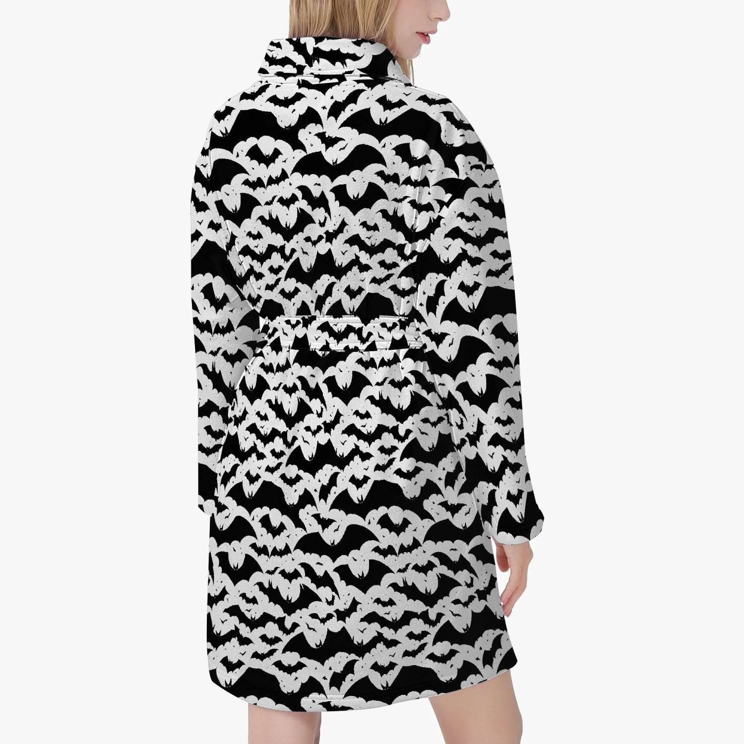 Black and White Bats Women's Loose-fitting Bathrobe - DeRose Seasonal