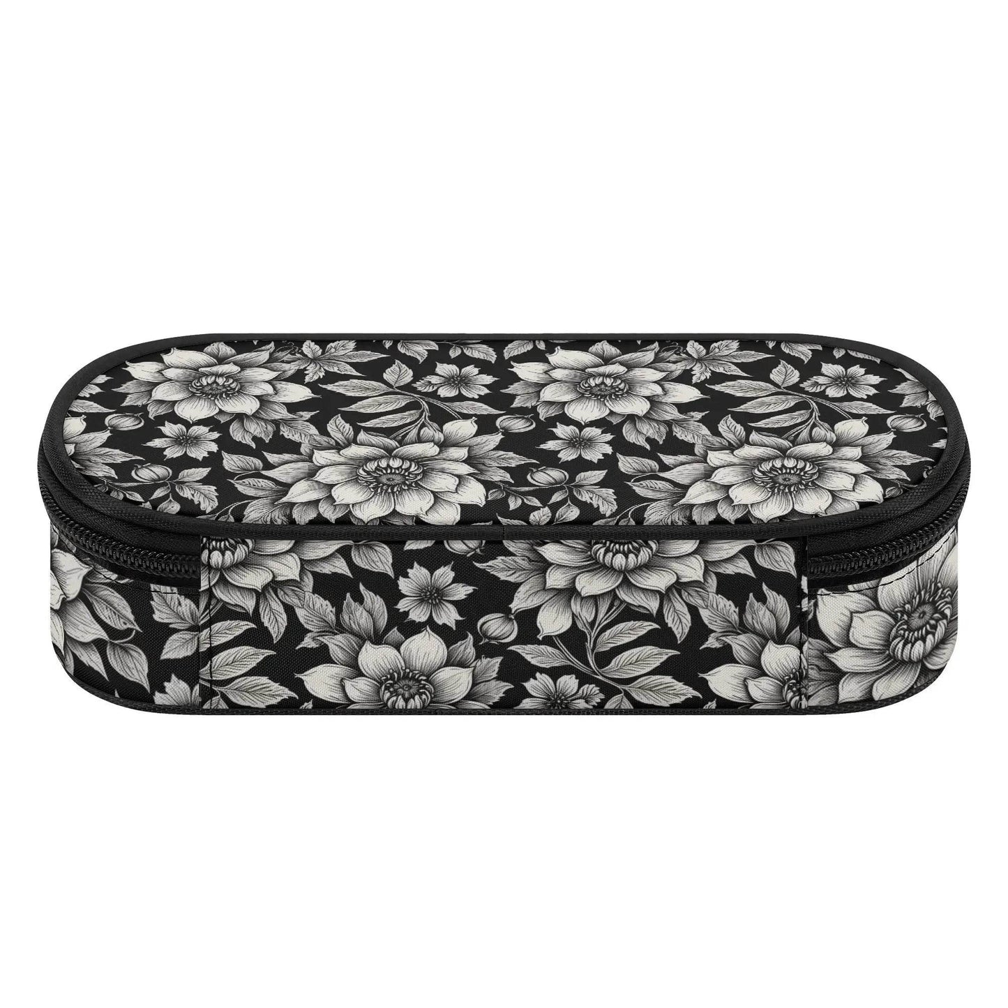 Black and White Bloom 3-Layer Pencil and Cosmetic Case - DeRose Seasonal