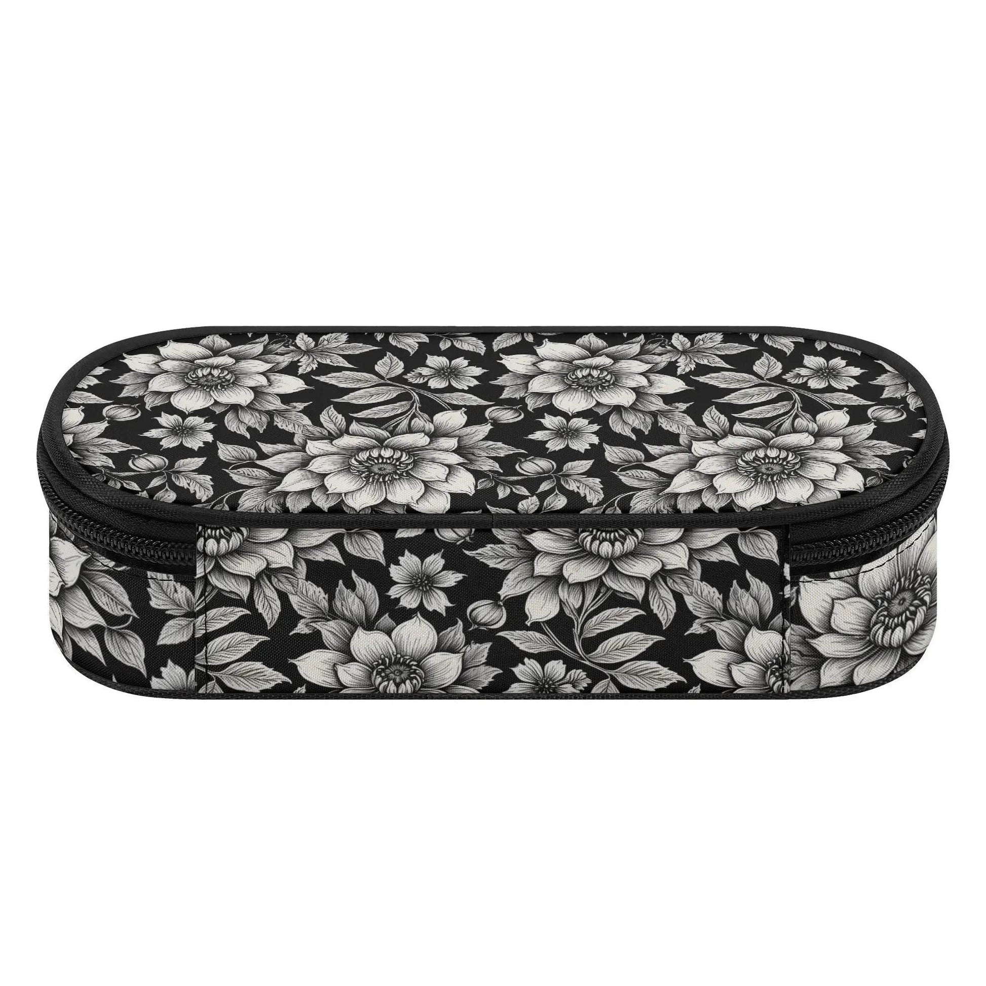 Black and White Bloom 3-Layer Pencil and Cosmetic Case - DeRose Seasonal