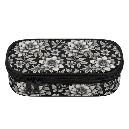 Black and White Bloom 3-Layer Pencil and Cosmetic Case - DeRose Seasonal