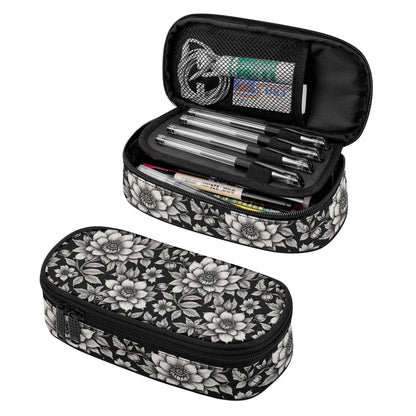 Black and White Bloom 3-Layer Pencil and Cosmetic Case - DeRose Seasonal