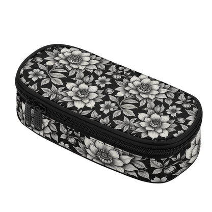 Black and White Bloom 3-Layer Pencil and Cosmetic Case - DeRose Seasonal