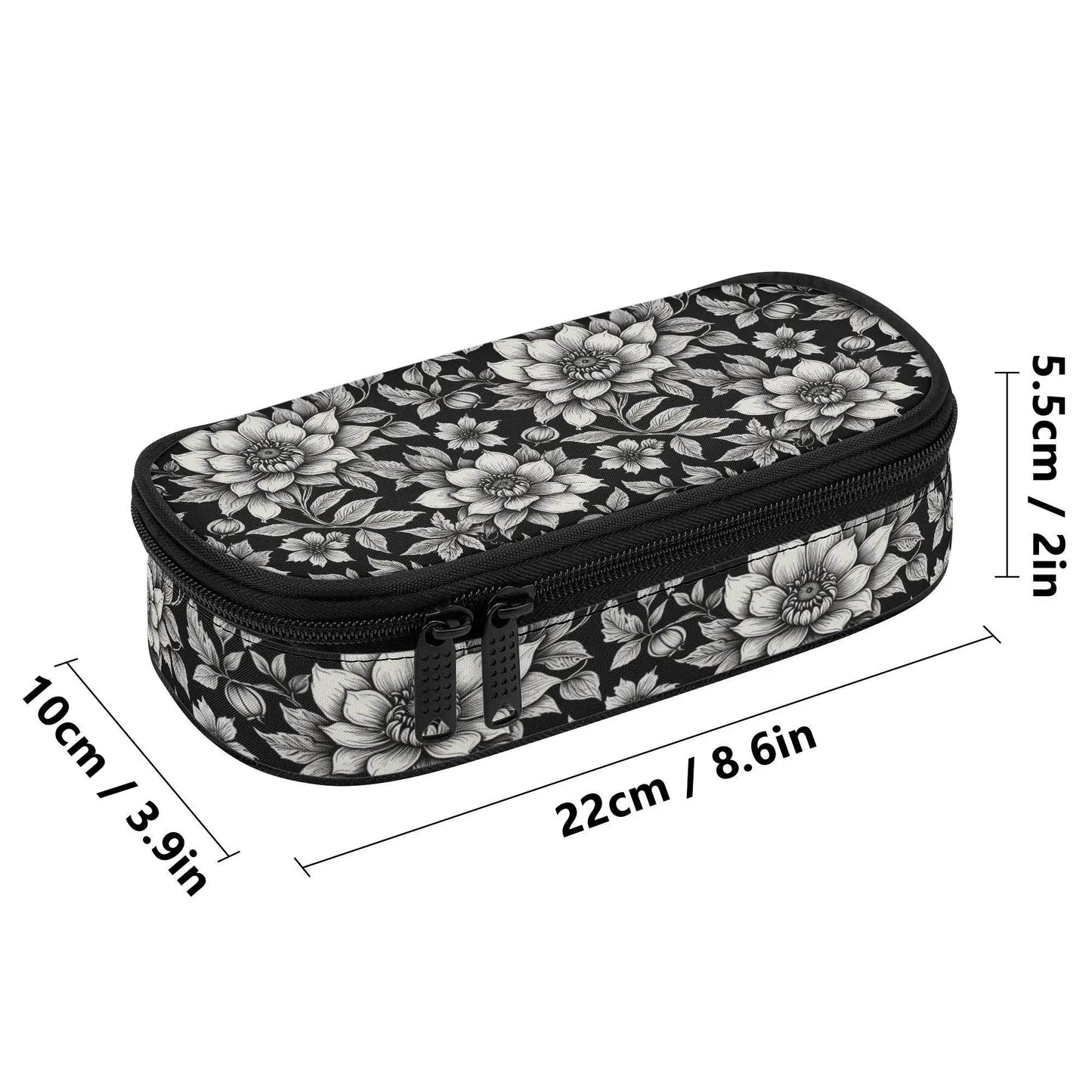 Black and White Bloom 3-Layer Pencil and Cosmetic Case - DeRose Seasonal