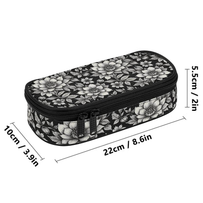 Black and White Bloom 3-Layer Pencil and Cosmetic Case - DeRose Seasonal