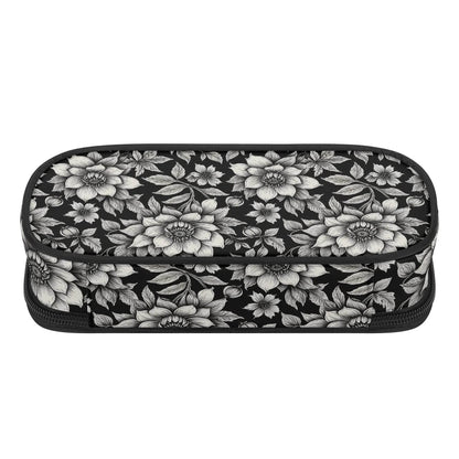 Black and White Bloom 3-Layer Pencil and Cosmetic Case - DeRose Seasonal