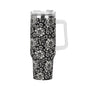 Black and White Bloom 40oz Stainless Steel Tumbler Gift With White Handle and Straw - DeRose Seasonal