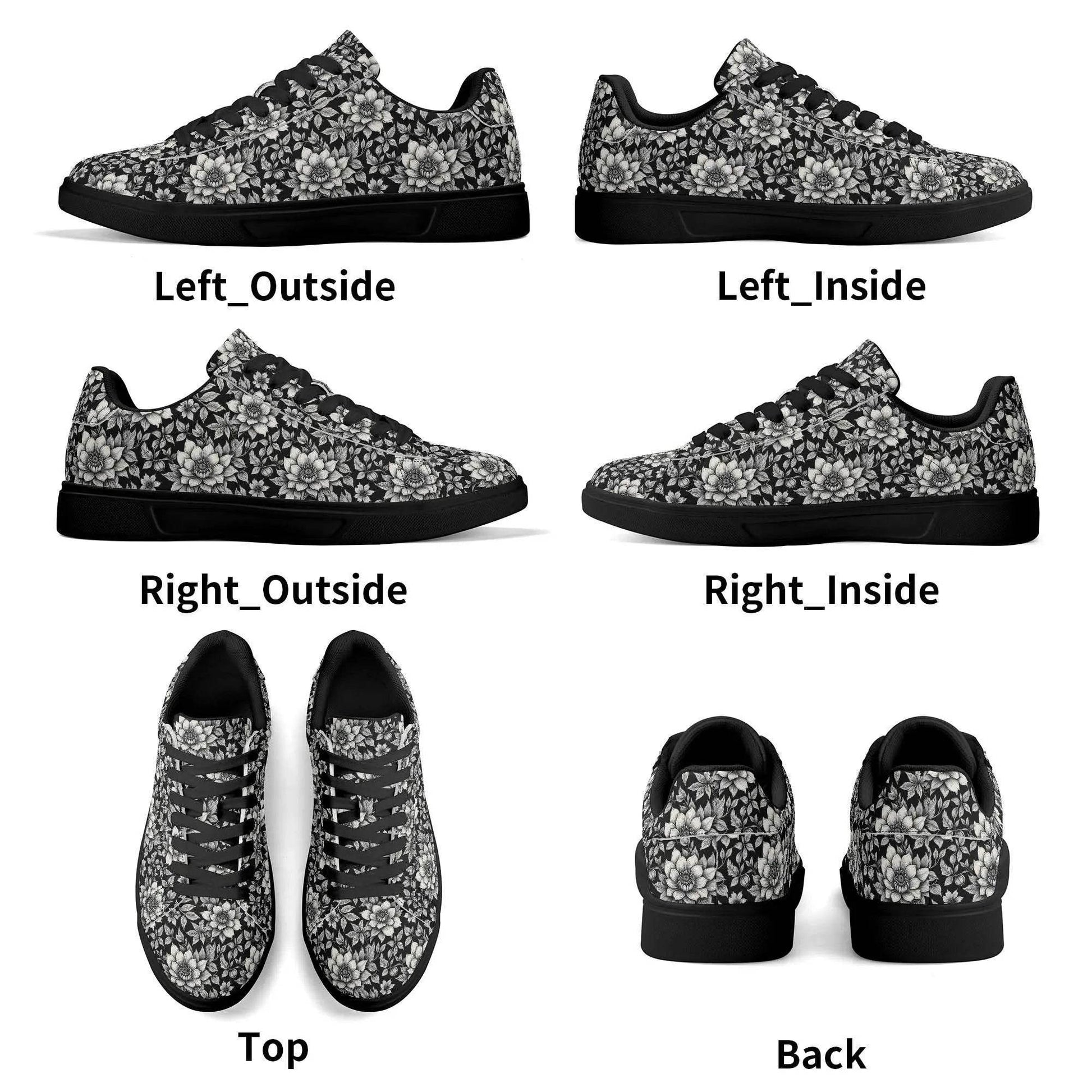 Black and White Bloom Adult Lightweight Brand Low Top Leather Shoes - DeRose Seasonal