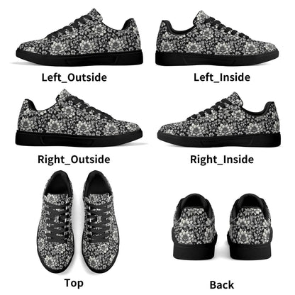 Black and White Bloom Adult Lightweight Brand Low Top Leather Shoes - DeRose Seasonal