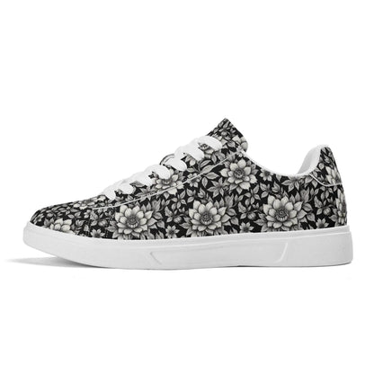 Black and White Bloom Adult Lightweight Brand Low Top Leather Shoes - DeRose Seasonal