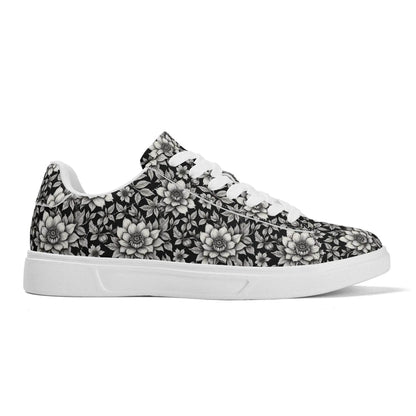 Black and White Bloom Adult Lightweight Brand Low Top Leather Shoes - DeRose Seasonal