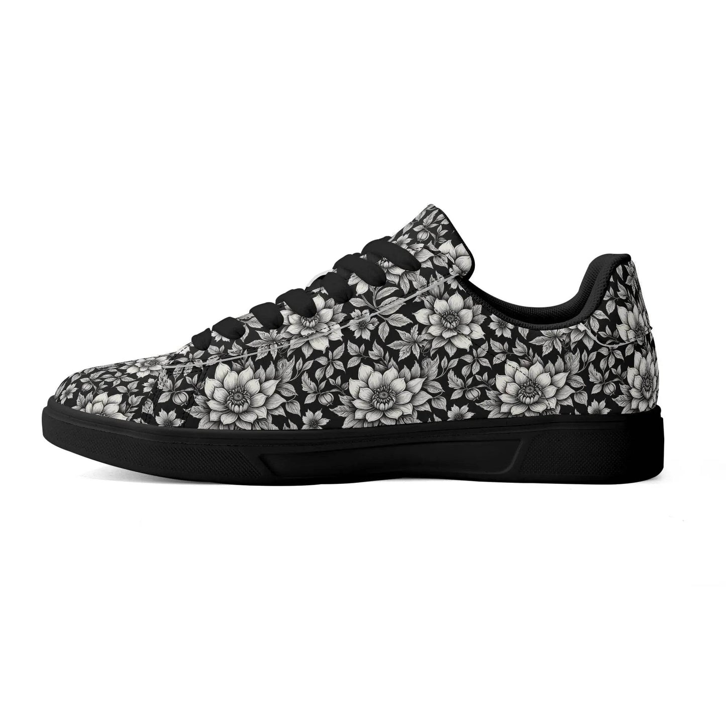 Black and White Bloom Adult Lightweight Brand Low Top Leather Shoes - DeRose Seasonal