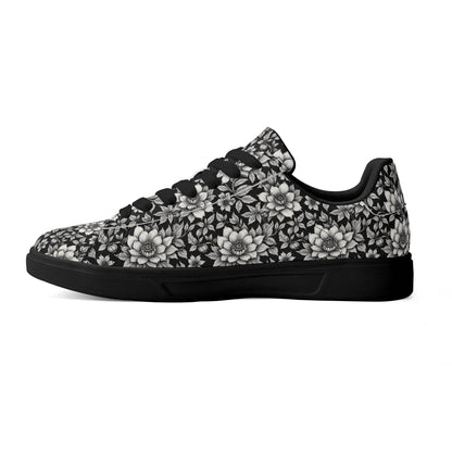 Black and White Bloom Adult Lightweight Brand Low Top Leather Shoes - DeRose Seasonal
