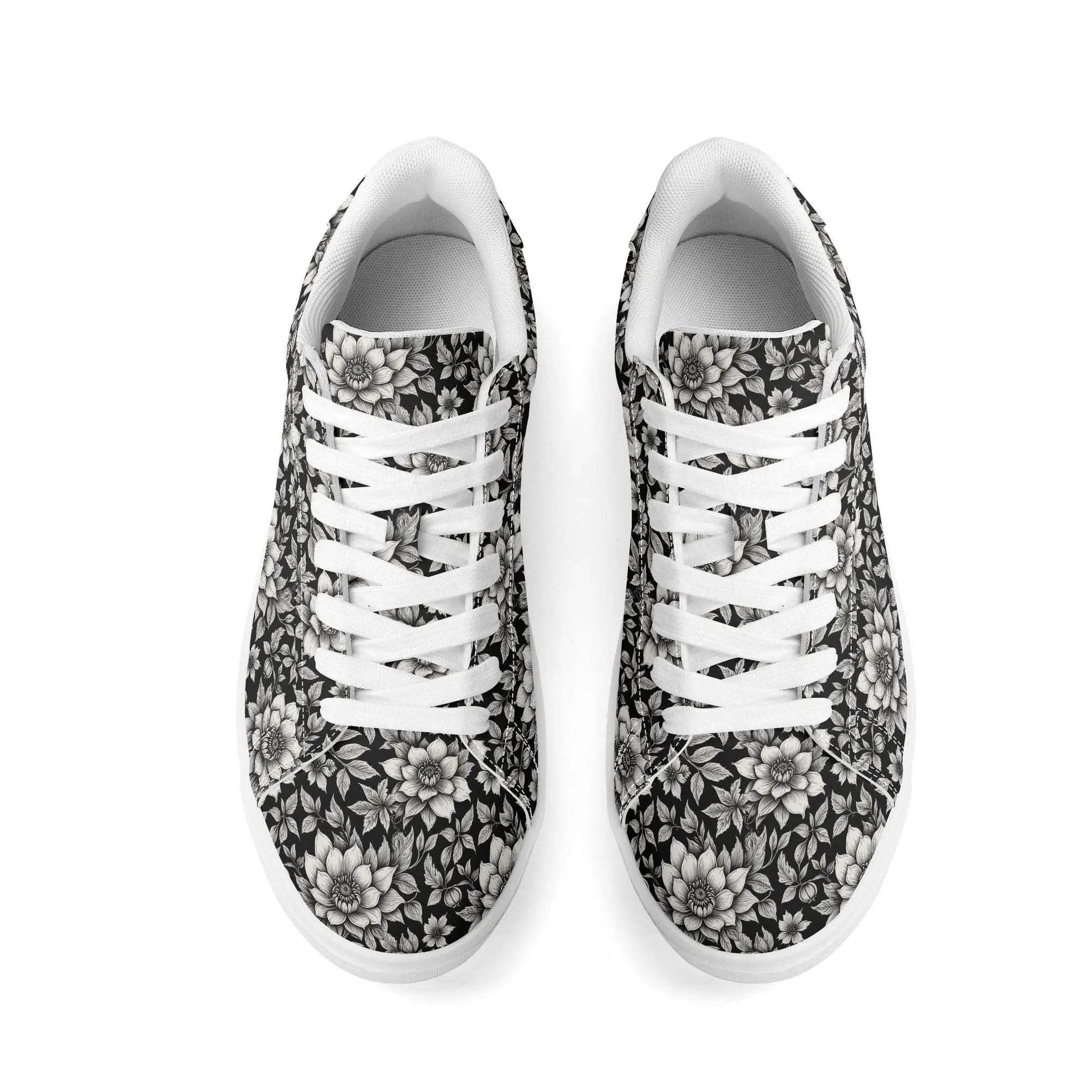 Black and White Bloom Adult Lightweight Brand Low Top Leather Shoes - DeRose Seasonal