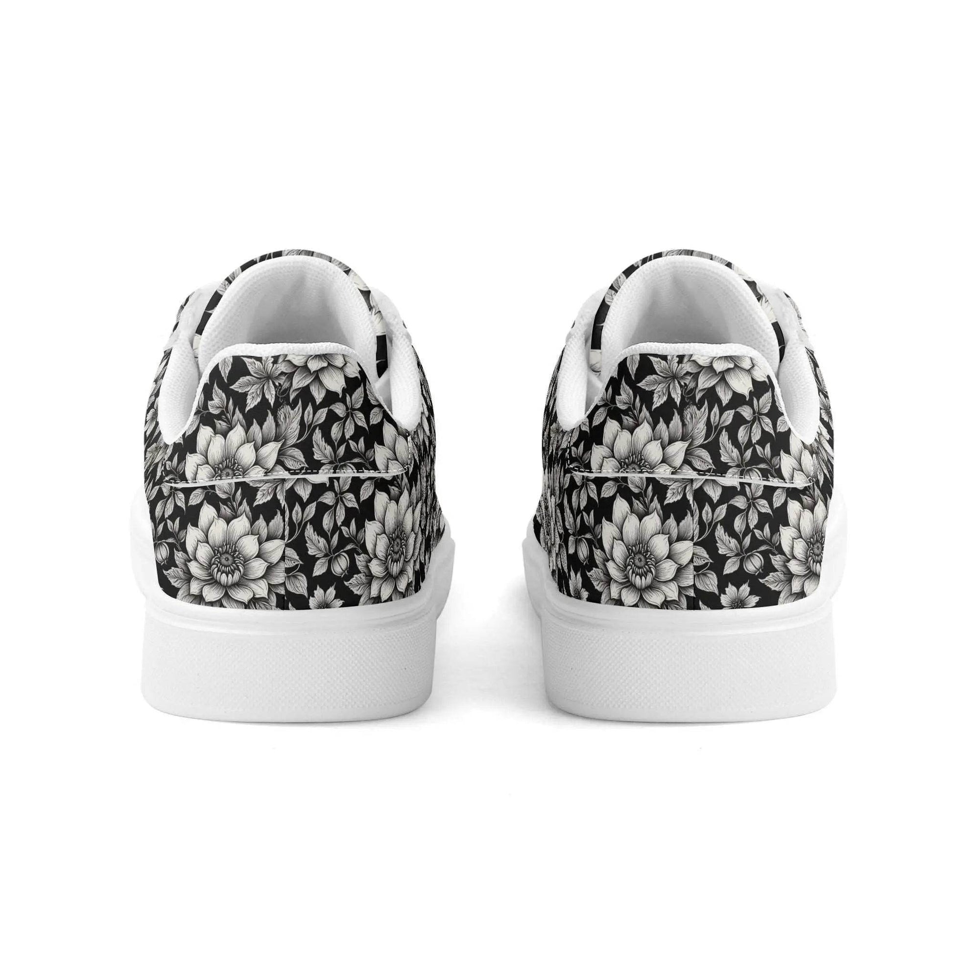 Black and White Bloom Adult Lightweight Brand Low Top Leather Shoes - DeRose Seasonal