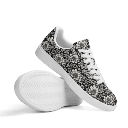Black and White Bloom Adult Lightweight Brand Low Top Leather Shoes - DeRose Seasonal