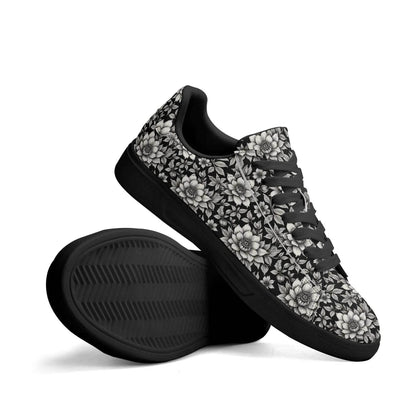 Black and White Bloom Adult Lightweight Brand Low Top Leather Shoes - DeRose Seasonal