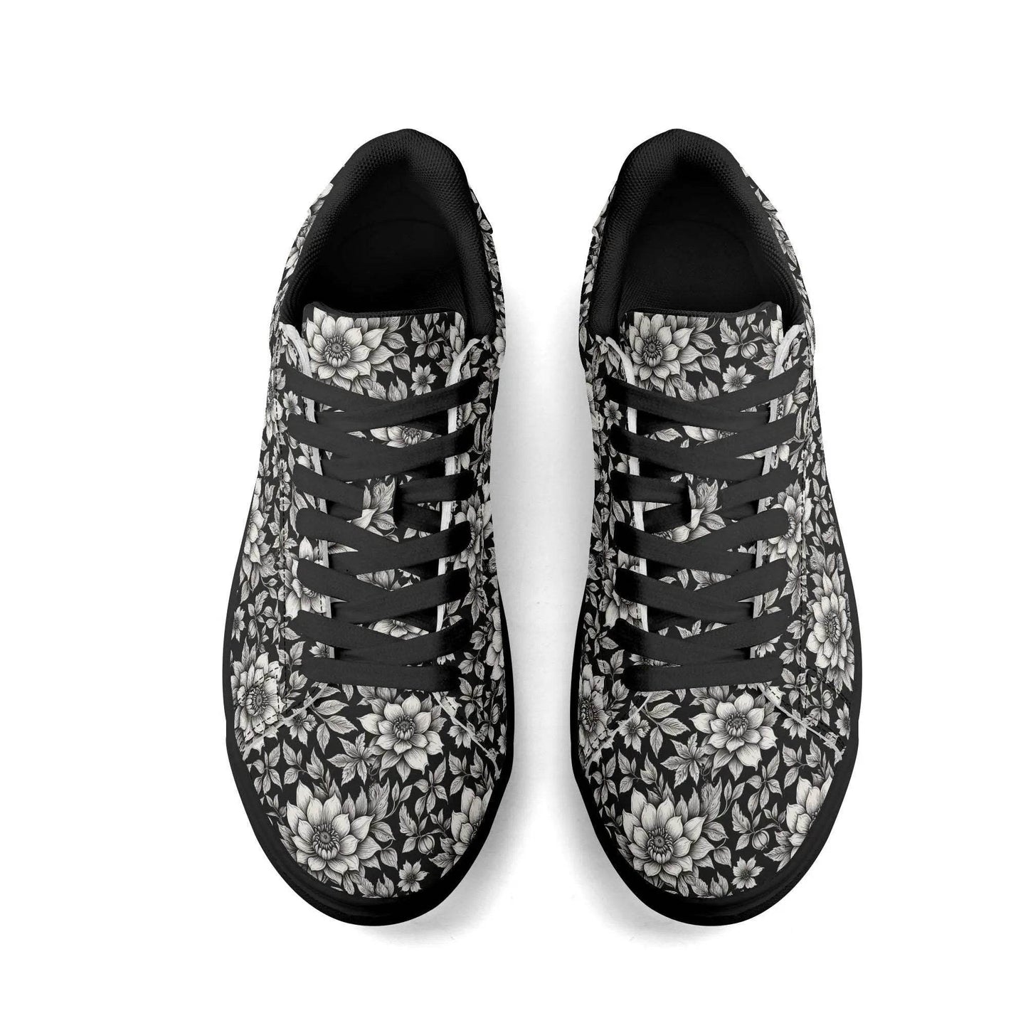 Black and White Bloom Adult Lightweight Brand Low Top Leather Shoes - DeRose Seasonal