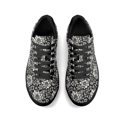 Black and White Bloom Adult Lightweight Brand Low Top Leather Shoes - DeRose Seasonal